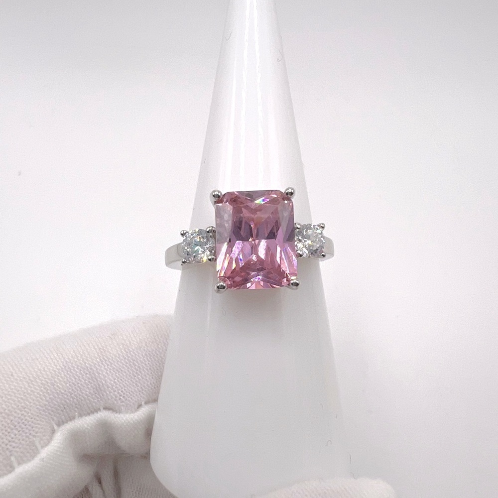 .925 Sterling Silver Pink Cz Ring